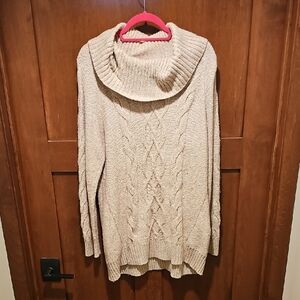 Ruff Hewn Cream Cowl Neck Cable Knit Sweater